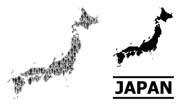 Vector People Mapa de mosaico de Japón y mapa sólido — Vector de stock