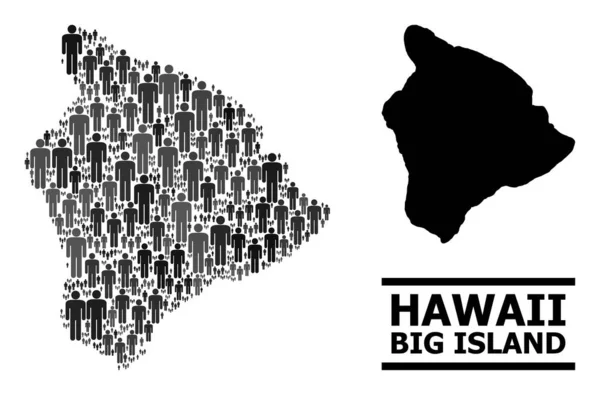 Hawaii 'nin Vektör Adamlar Mozaik Haritası Büyük Ada ve Sağlam Harita