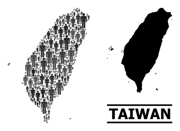 Mappa del collage demografico vettoriale di Taiwan e mappa solida — Vettoriale Stock