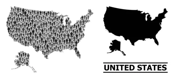 Vector Humans Collage Mapa dos EUA e Alasca e Mapa Sólido —  Vetores de Stock