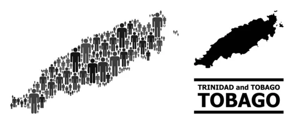 Mapa da Colagem da População de Vetores da Ilha Tobago e Mapa Sólido — Vetor de Stock