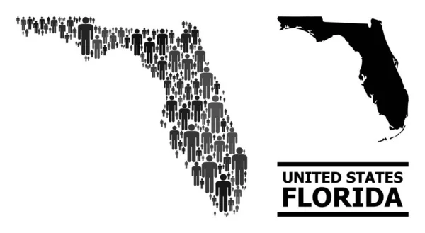 Vector People Collage Map of Florida State and Solid Map — 스톡 벡터