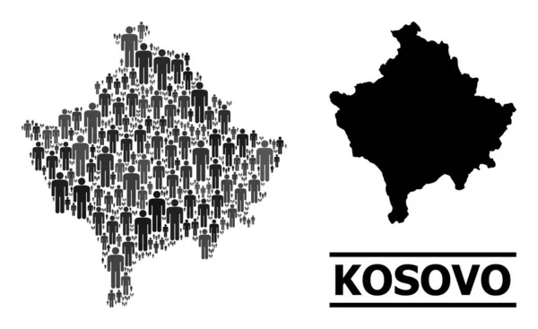 Vector Men Collage Map of Kosovo and Solid Map — стоковий вектор