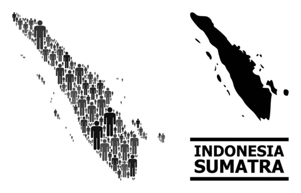 Vektör İnsanlar Sumatra Adası Kolaj Haritası ve Katı Harita — Stok Vektör