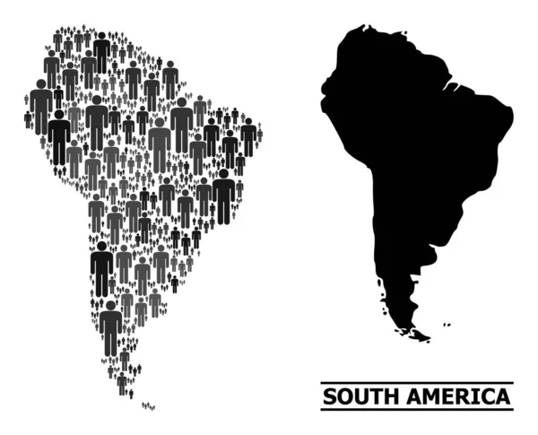 Vector Humans Mosaic Map of South America and Solid Map — Stock Vector