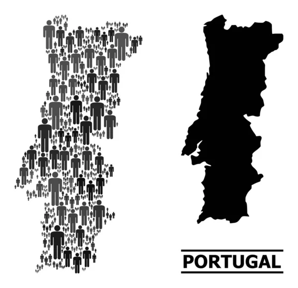 Vector People Collage Mapa de Portugal e Mapa Sólido — Vetor de Stock