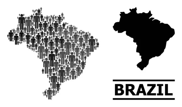 Mapa de mosaico demográfico vectorial de Brasil y mapa sólido — Archivo Imágenes Vectoriales