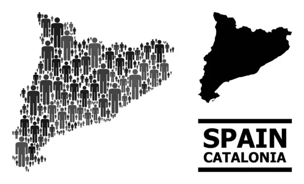 Vector People Mosaic Map of Catalonia and Solid Map — Stock Vector