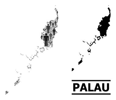 Vektör İnsanlar Palau Adaları Kolaj Haritası ve Katı Harita