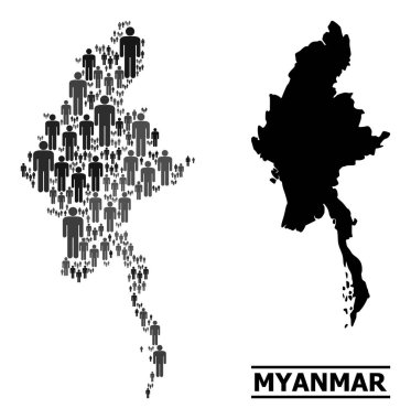 Myanmar 'ın Vektör Nüfus Mozaik Haritası ve Solid Harita