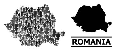 Romanya 'nın Vektör Nüfus Kolajı Haritası ve Katı Harita