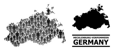Mecklenburg-Vorpommern Eyaleti ve Solid Haritasının Vektör Nüfus Mozaiği Haritası