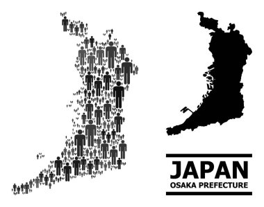 Vektör İnsanlar Osaka Bölgesi Mozaik Haritası ve Sağlam Harita