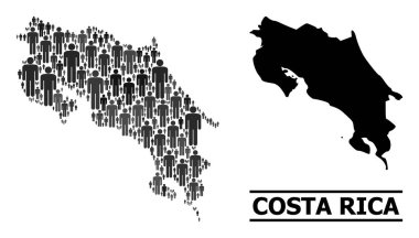 Vektör İnsanlar Kosta Rika Mozaik Haritası ve Katı Harita