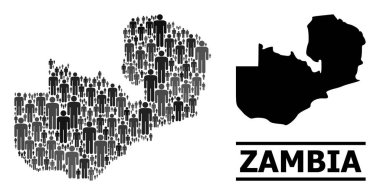 Vektör İnsanlar Zambiya Kolaj Haritası ve Katı Harita