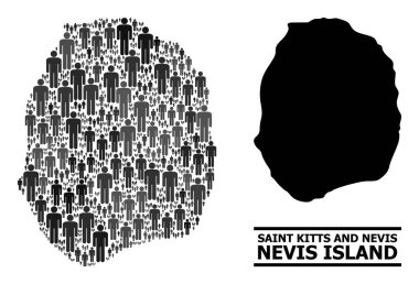 Nevis Adası 'nın Vektör Nüfus Mozaik Haritası ve Katı Harita