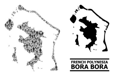 Vektör İnsanlar Bora-Bora Kolaj Haritası ve Katı Harita