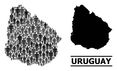 Vektör İnsanlar Uruguay Mozaik Haritası ve Solid Haritası