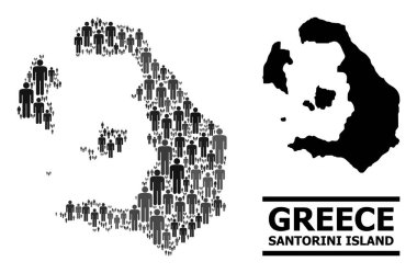 Vektör İnsanlar Santorini Adası Kolaj Haritası ve Katı Harita