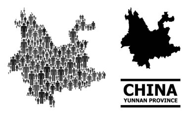 Yunnan 'ın Vektör Halkı Kolaj Haritası ve Sağlam Harita