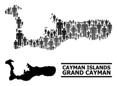 Vector Men Büyük Cayman Adası Kolaj Haritası ve Katı Harita