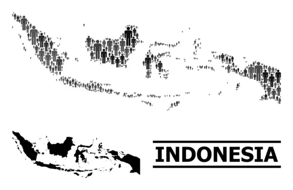 Vector Men Collage Map of Indonesia and Solid Map — 스톡 벡터