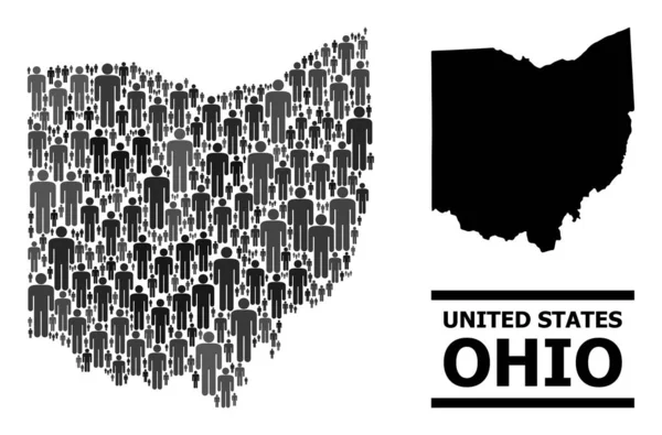 Vektor Människor Mosaik Karta över Ohio Stat och fast karta — Stock vektor