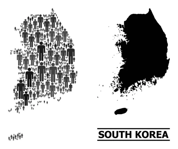 Vektorová mozaika mužů Mapa Jižní Koreje a plná mapa — Stockový vektor