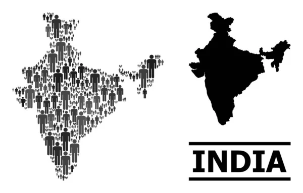 Wektor Mężczyźni Collage Mapa Indii i Solid Map — Wektor stockowy