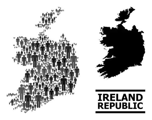 爱尔兰共和国矢量人民拼接图和固体图 — 图库矢量图片