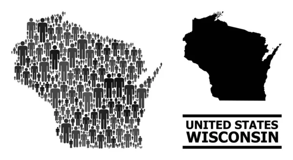 Vettoriale Uomini Mosaico Mappa dello Stato del Wisconsin e mappa solida — Vettoriale Stock