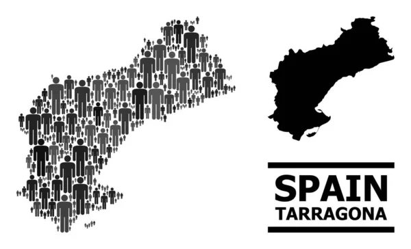 Vector Humans Collage Map of Tarragona Province and Solid Map — Stock Vector