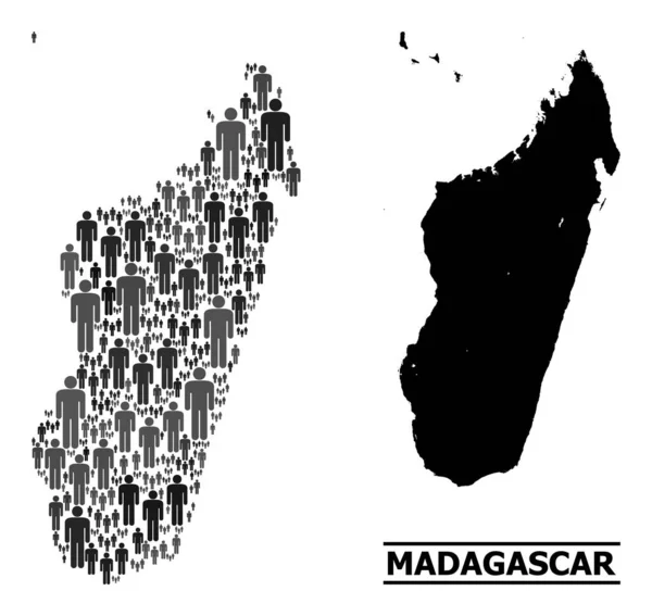 Vector People Collage Mapa de la isla de Madagascar y el mapa sólido — Vector de stock