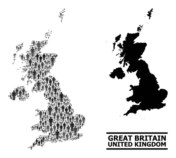 Vektorová demografie Mosaic Map of United Kingdom and Solid Map — Stockový vektor