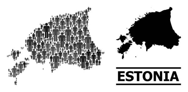 Vector People Collage Map of Estonia and Solid Map — Stock Vector