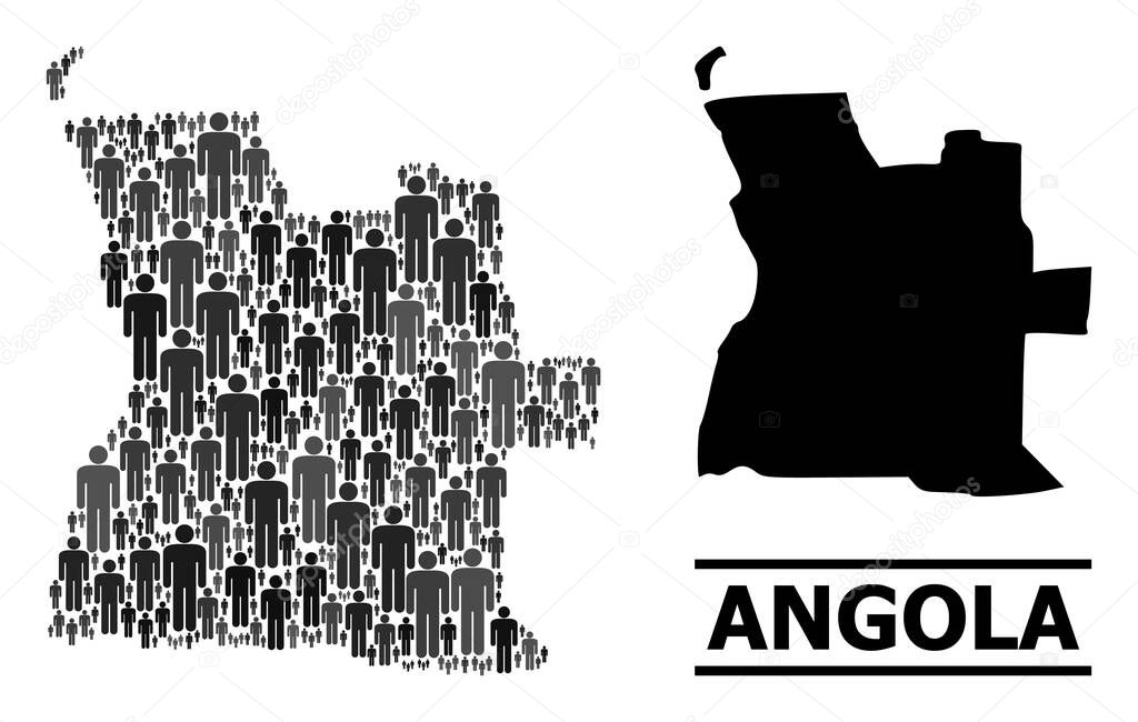 Vector Demographics Collage Map of Angola and Solid Map