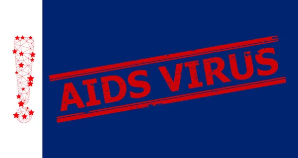 AIDS vírus aflição impressão de borracha e sinal de exclamação malha poligonal —  Vetores de Stock