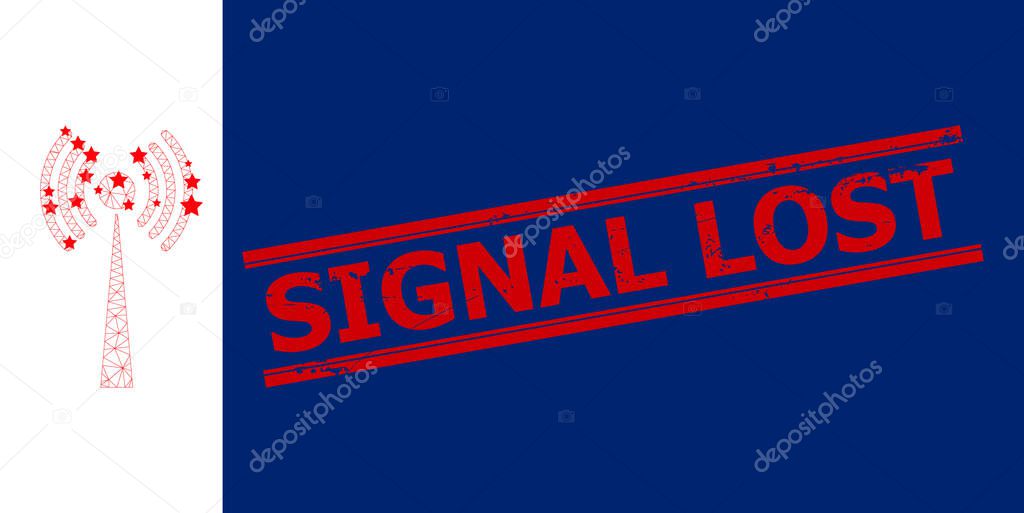 Signal Lost Distress Rubber Imprint and Radio Tower Polygonal Mesh