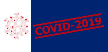 Covid-2019 Kazınmış Mühür Damgası ve Covid-2019 Virüs Çokgen Örgü