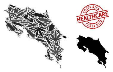 Kosta Rika Mozaik Haritası ve Filigran Sağlık Filigranı