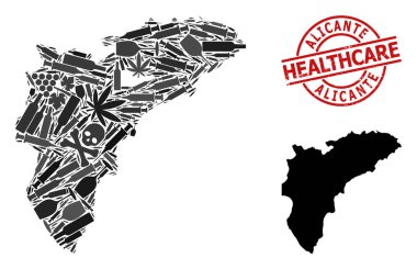 Alicante Eyaleti ve Grunge Sağlık Servisi Uyuşturucu Kolajı Haritası