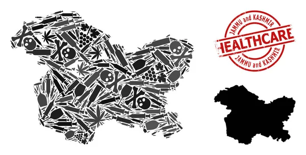 Composición de Drogas Mapa de Jammu y Cachemira Estado y marca de agua Cuidado de la salud Marca de agua — Vector de stock