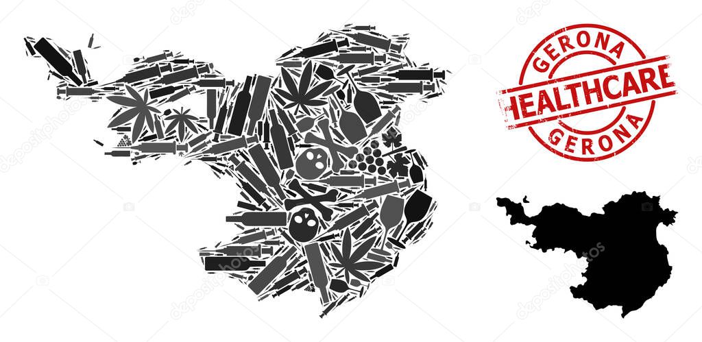 Narcotic Composition Map of Gerona Province and Rubber Healthcare Rubber Stamp