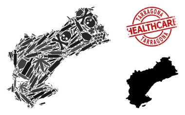 Tarragona Eyaleti Uyuşturucu Kolajı ve Grunge Sağlık Hizmetleri Mührü