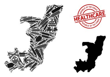 Bağımlılık Kolajı Kongo Cumhuriyeti haritası ve Kauçuk Sağlık Hizmetleri Damgası