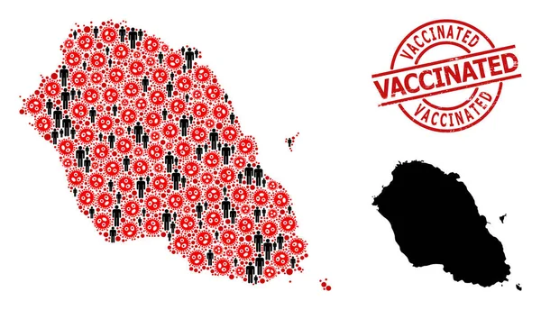 グラニオサ島のウイルスモザイク地図を持つ汚染された透かしと男性 — ストックベクタ