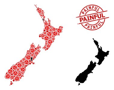 Grunge, Yeni Zelanda Virüs Kolajı Haritası ile Acı Dolu Filigrafikler ve Nüfus