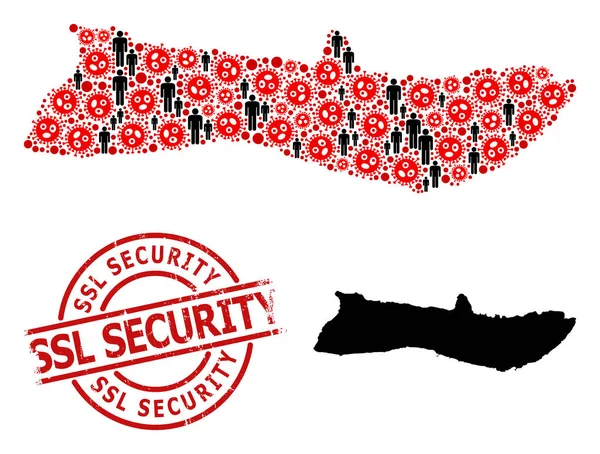 Grunge Textured SSL Sello de seguridad y población con virus de la gripe Mapa del mosaico de la isla de Molokai — Vector de stock