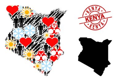 Kenya Damga Mührü ve Buz Adam Görüntü Kenya Mozaik Haritası