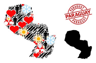 Grunge Paraguay Mühür Mührü ve Kış İnsanları Paraguay Tedavi Kolajı Kolajı
